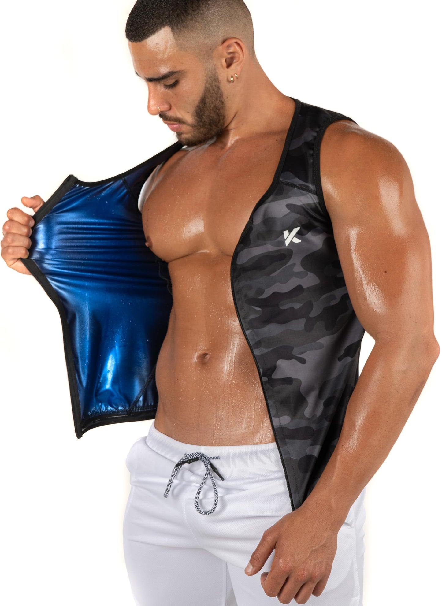 Kewlioo Men's Heat Trapping Zipper Sweat Enhancing Vest - Sauna Suit Shirt Compression Vest Shapewear Top for Gym Exercise