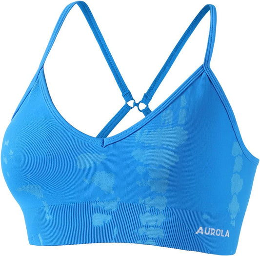 AUROLA Serpent Seamless Sports Bras for Women,Backless Padded Strappy Workout Gym Yoga Crop Tops