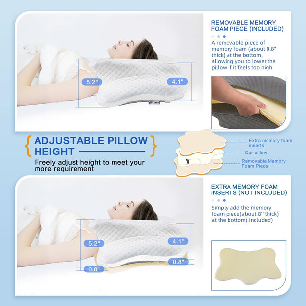 Pain Relief Cervical Pillow for Neck Support,Adjustable Ergonomic Pillow Cozy Sleeping,Odorless Orthopedic Memory Foam Pillows,Contour Bed Pillow for Side Back Stomach Sleeper