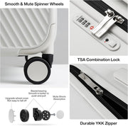mixi 26 Inch Large Checked Luggage Suitcase with Spinner Wheels Upgrade Wide Handle PC Hard Shell Rolling Travel Suitcase with TSA Lock, Smoke White