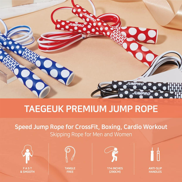 Skipping Jump Rope for Fitness Workout - Light Weight, Adjustable, Tangle Free, Excellent line control for Cardio Boxing, CrossFit, Training Exercise All Ages and Gender ( Special Luxury, KA-220, Made in Korea)