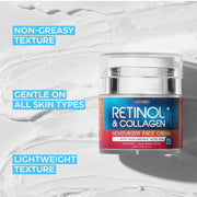 Retinol Cream for Face with Hyaluronic Acid, Anti Aging Wrinkle Cream for Women and Men, Day and Night Collagen Moisturizer to Minimize Wrinkles, Dryness, 1.85 Oz