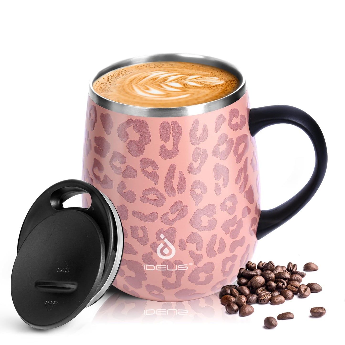 Ideus 16 oz Insulated Coffee Mug with Handle and Lid, Double Wall Stainless Steel Vacuum Thermal Coffee Mug, Travel Coffee Cup Thermal Cup for Home and Office, Storm Black