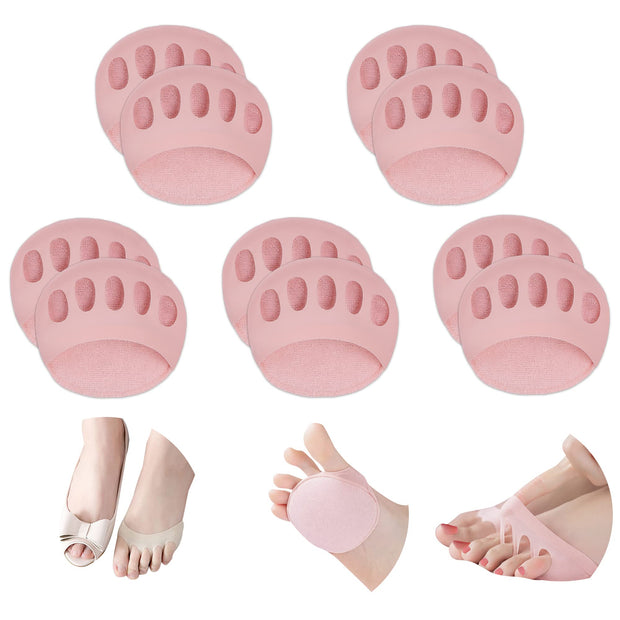 Ball of Foot Cushions (5 Pairs) - Metatarsal Pads for Women & Men, Soft Forefoot Pads for Ball of Feet, Reusable, Breathable, Prevent Pain & Discomfort