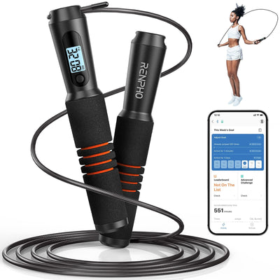 RENPHO Smart Jump Rope - APP Data Storage & Tracking & Analysis, Tangle-Free Jumping Rope for Men, Women, Skipping Rope with Counter, Adjustable workout Jump Ropes for Crossfit, Gym, MMA