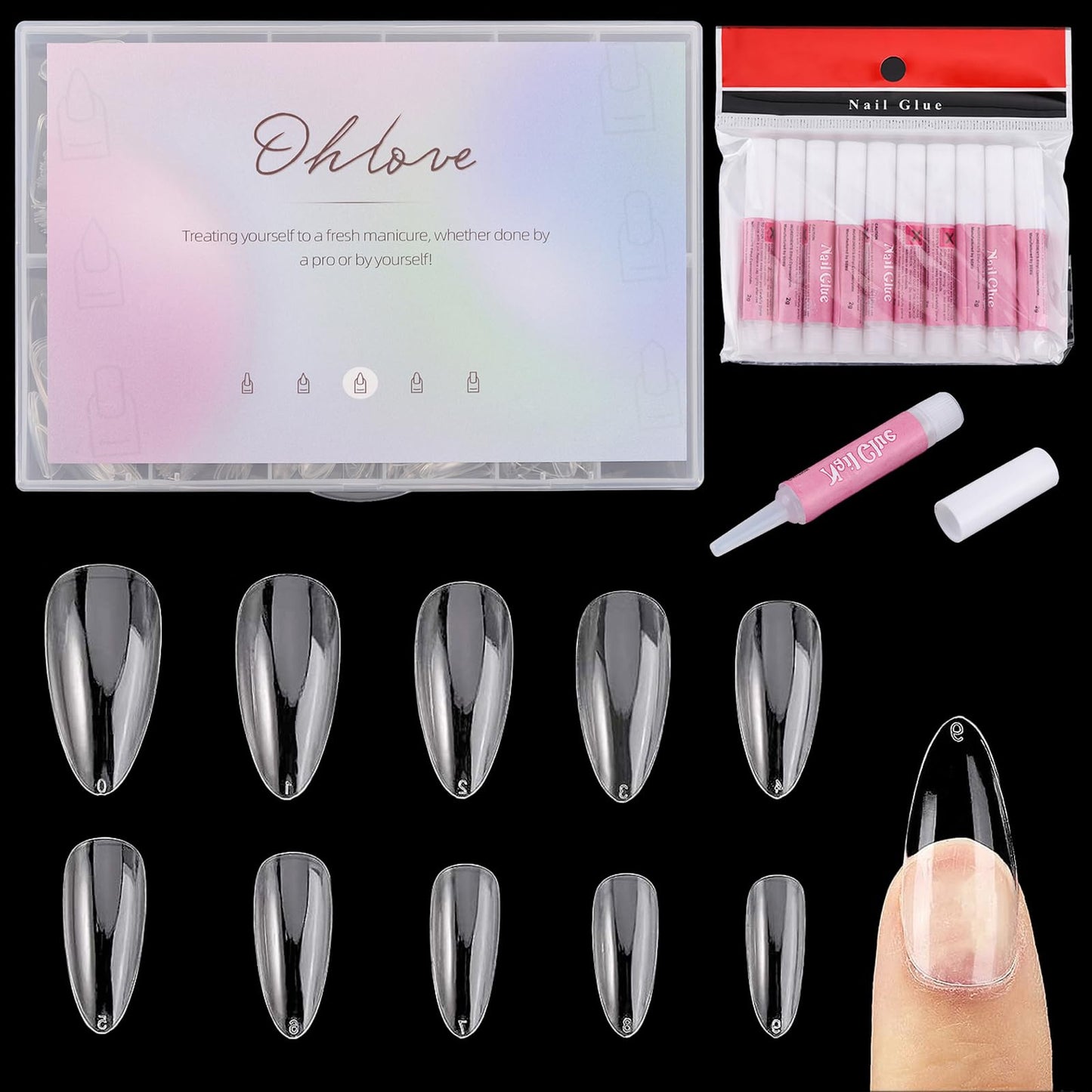 500Pcs Square Nail Tips Full Cover Clear Fake Nail Tips for Acrylic Nails, Size 0~9
