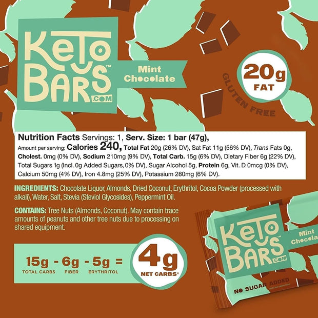 KETO BARS : The Original High Fat, Low Carb, Ketogenic Bar. Gluten Free, Homemade with simple ingredients. [Mint Chocolate, 10 Pack]