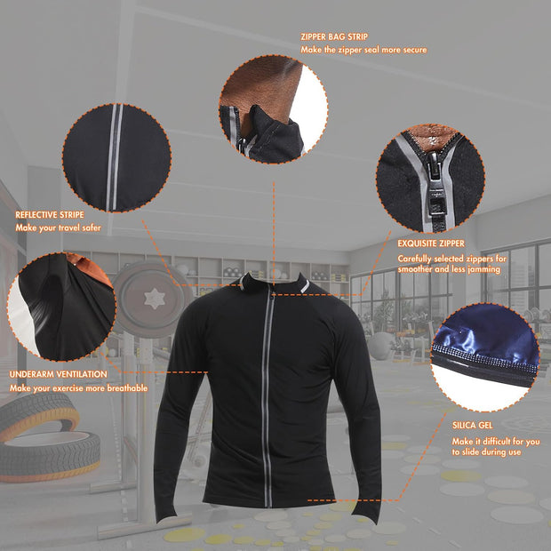 Sauna Suit for Men Sweat Jacket Sweating Shirts Long Sleeve Workout Suits Body Shaper for Gym Exercise Fitness