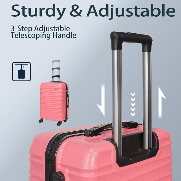 Luggage Set 3 Pieces (20/24/28) -Suitcase Set - Carry on Luggage with Wheels - Check-in Luggage - PC + ABS Durable Suitcase Rotating Silent Wheels Hardside Luggage with Spinner Wheels,3pcs (Pink)