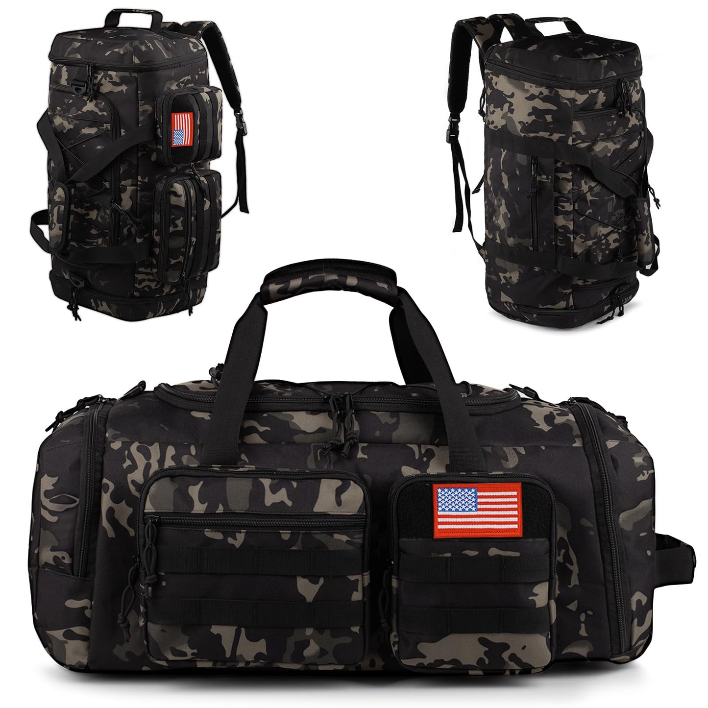 Tactical Gym Bag for Men，50L Large 3 in 1 Sports Duffle Bag with Shoes Compartment for Travel,Water Resistant Travel Backpack Weekender Overnight Bag with Wet Pocket for Women