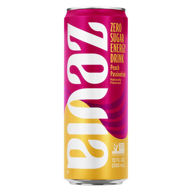 Zevia Zero Sugar Energy Drink, Peach Passionfruit, 12 Ounce Can