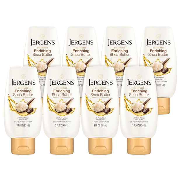 Jergens Shea Butter Hand and Body Lotion, Deep Conditioning Moisturizer, 3X More Radiant Skin, with Pure Shea Butter, Dermatologist Tested, 3 oz, 8 pack