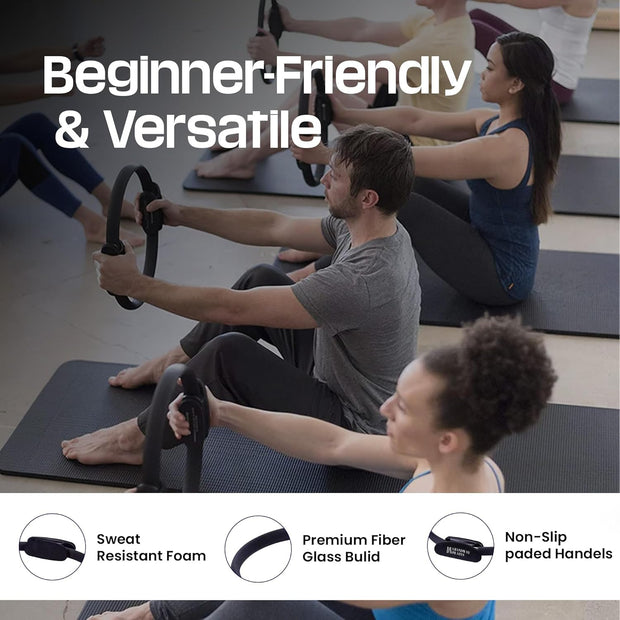 Premium Pilates Ring Fitness Circle - Lightweight Durable Foam Padded Handles, Flexible Resistance Exercise Equipment for Toning Arms, Thighs, Legs & Core