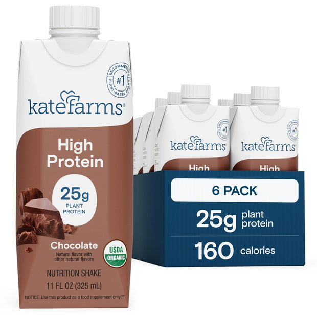 KATE FARMS Organic Nutrition Shake, Chocolate, 16g Protein, 27 Vitamins and Minerals, Protein Meal Replacement Drink, Protein Shake, 11 oz (12 Pack)
