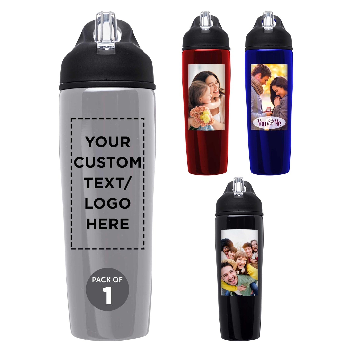 DISCOUNT PROMOS Custom Stainless Steel Water Bottle, 24 pack, Personalized Text, Logo, 28.5 oz Metal Sports Bottles with Flip Top, Easy Carrying, Red