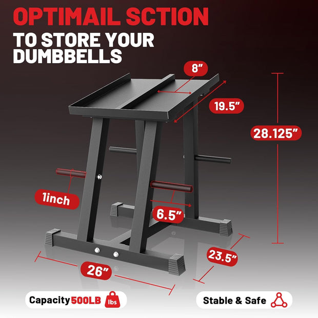 PAPABABE Adjustable Dumbbell Stand with 1 inch Plate Tree, Heavy-Duty Dumbbell Column Rack with 500LB Capacity - Compact Space-Saving Design, Anti-Tip Base & Ergonomic Height for Home Gym Organization