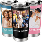 Personalized Coffee Tumbler with Picture Text Logo, Custom 20oz Insulated Stainless Steel Travel Mug with Lids, Personalized Birthday Gifts for Women Men, Custom Coffee Tumbler Cup