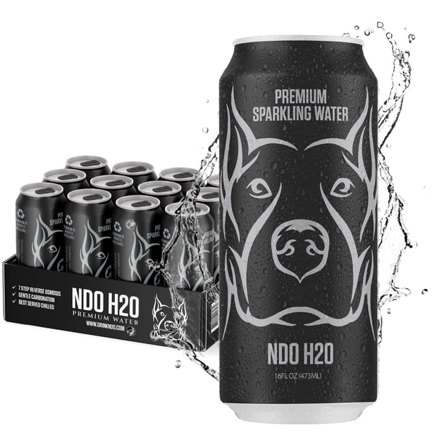 NDO H2O Premium Purified Water Case - 24 Pack (8.4 fl oz, Sparkling) | Reverse Osmosis Canned Water | Tested for Over 400 Impurities | Purified, Carbonated & Balanced | Alkaline & Minerals