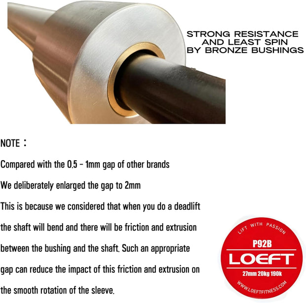 Professional Powerlifting Deadlift Barbell, 92in 27MM Olympic Barbell for Powerlifting, Deadlift Bar for 45lb 1500 lbs Weight Capacity 190K PSI, Enhanced Flex Weight Bar Fit 2" Weights