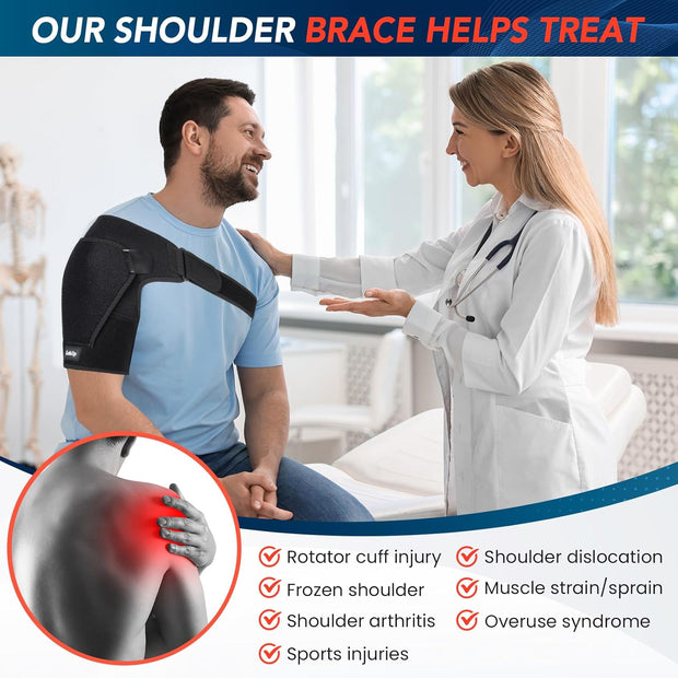 Shoulder Brace with Adjustable Compression Sleeve Rotator Cuff Support & Arm Sling, Hot/Cold Pack Compatible, Breathable Stabilizer for Pain Relief, Fits Left/Right Arm, Men & Women (Large)