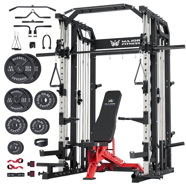 Major Fitness Drone2 Smith△ Machine – All-in-One Home Gym Squat Rack with Weight Bar, Dual LAT Pull-Down Systems & Cable Crossover Machine for Full-Body Workouts