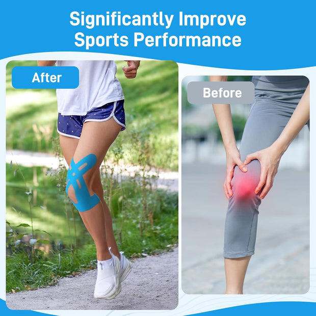 Kinesiology Tape for Knees, 10 Count Knee Tape for Knee Pain Relief Pre Cut, Latex Free Knee Tape, Support Muscles and Joints, Knee Kinesiology Tape Pre Cut, Waterproof and Elastic (Black)