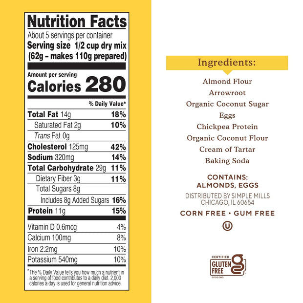 Simple Mills Just Add Water Almond Flour Pancake Mix, Original Protein - Gluten Free, Plant Based, Paleo Friendly, Breakfast, 10.4 Ounce (Pack of 1)