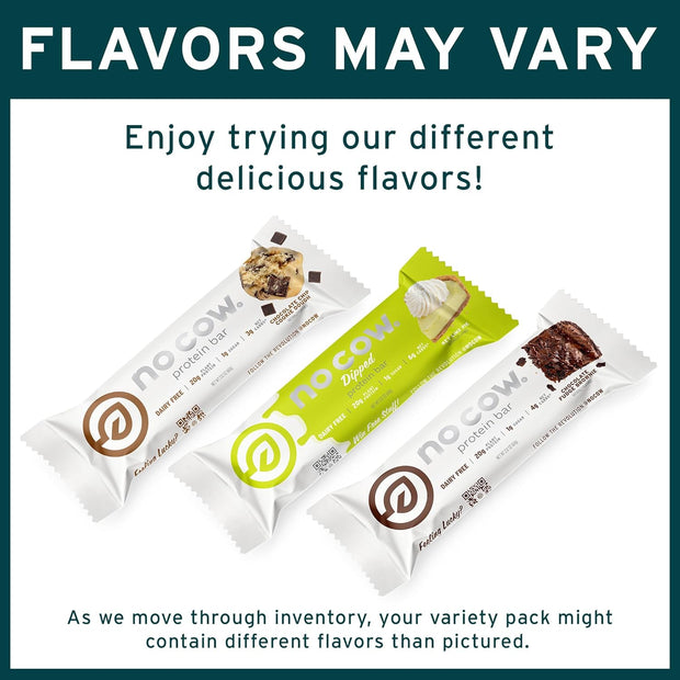 No Cow Vegan Protein Bars, Upgraded Peanut Butter Variety Pack | 20g Plant Based Protein, Gluten Free, Dairy Free, Soy Free, Keto Friendly, Low Sugar, High Fiber Snack Bars | Pack of 12