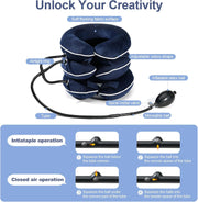 Neck Stretcher for Pain Relief, Adjustable Inflatable Cervical Traction Device, Neck Brace for Home Use, Supports Neck Decompression & Spine Alignment，Gifts for Women (Grey)