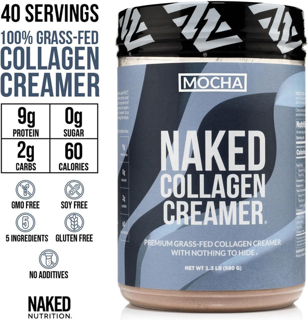 Naked Collagen Mocha Coffee Creamer - Collagen Creamer For Coffee - Dairy-Free, Gluten-Free, GMO-Free - Support Hair, Skin, and Nails - 40 Servings