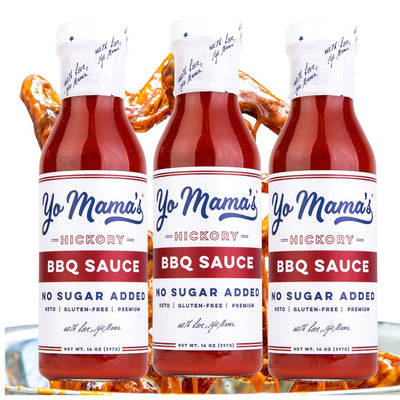 Yo Mama's Foods Keto Hickory BBQ Sauce – (Pack of 3) - Vegan, No Sugar Added, Low Carb, Low Sodium, Gluten Free, Paleo, and Made with Whole Non-GMO Tomatoes!