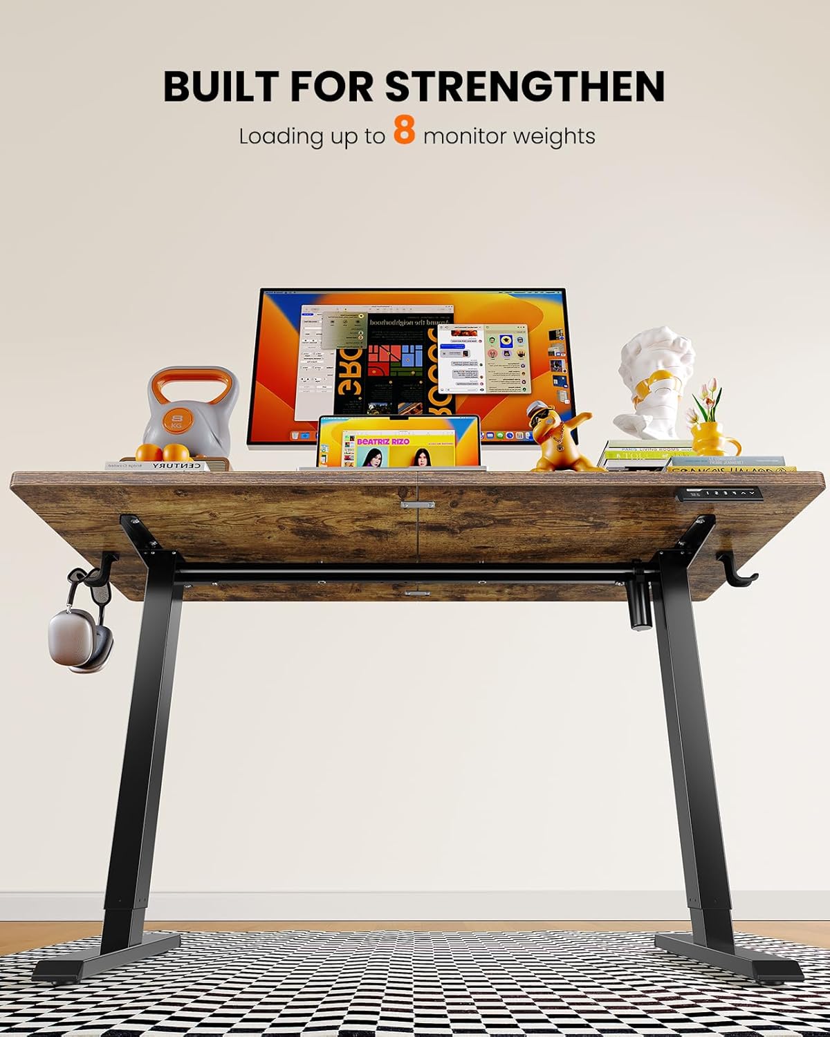 ErGear Electric Standing Desk, 48 x 24 inch Height Adjustable Sit Stand Up Desk, Computer Home Office Desk with 4 Memory Height Buttons, Two Pieces Desktop, Vintage Brown, EGESD110V