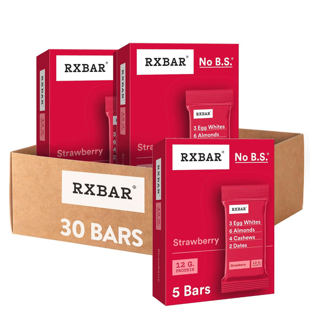 RXBAR Protein Bars, 12g Protein, Gluten Free Snacks, Strawberry, 22oz Box (12 Bars)