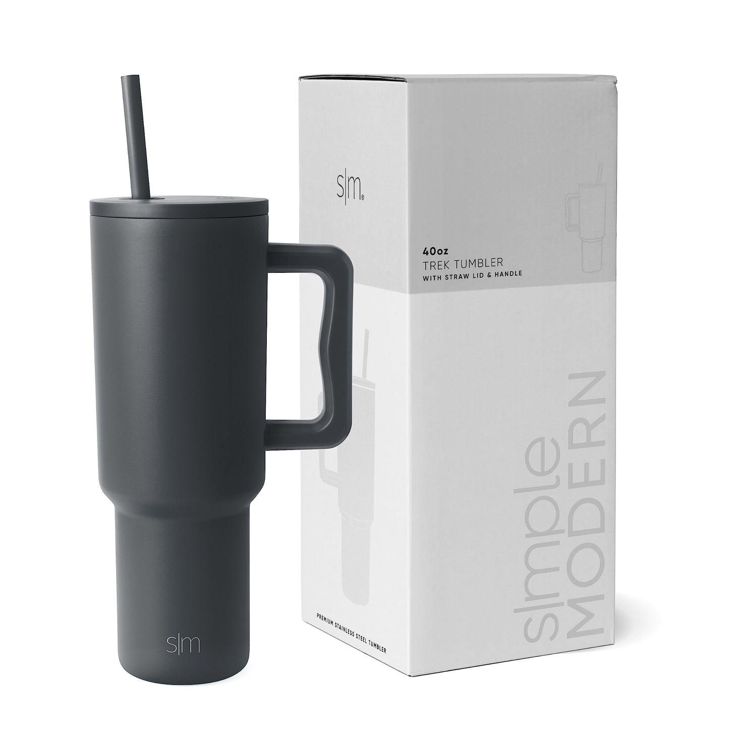 Simple Modern 40 oz Trek Tumbler with Handle and Straw Lid | Cup Holder Friendly Insulated Stainless Steel Travel Mug | Blue Dune