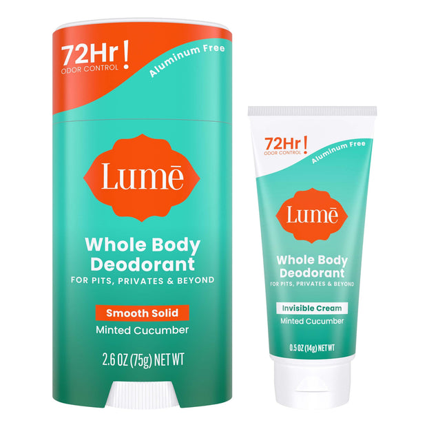Lume Whole Body Deodorant - Invisible Cream Mini + Solid Stick Bundle - 72 Hour Odor Control - Aluminum & Baking Soda Free, Skin Loving (Lavender Sage)