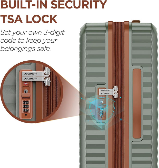 SHOWKOO Luggage Sets 3 Piece Hardside Expandable Suitcase with Double Spinner Wheels Tsa Lock Green (20in/24in/28in)