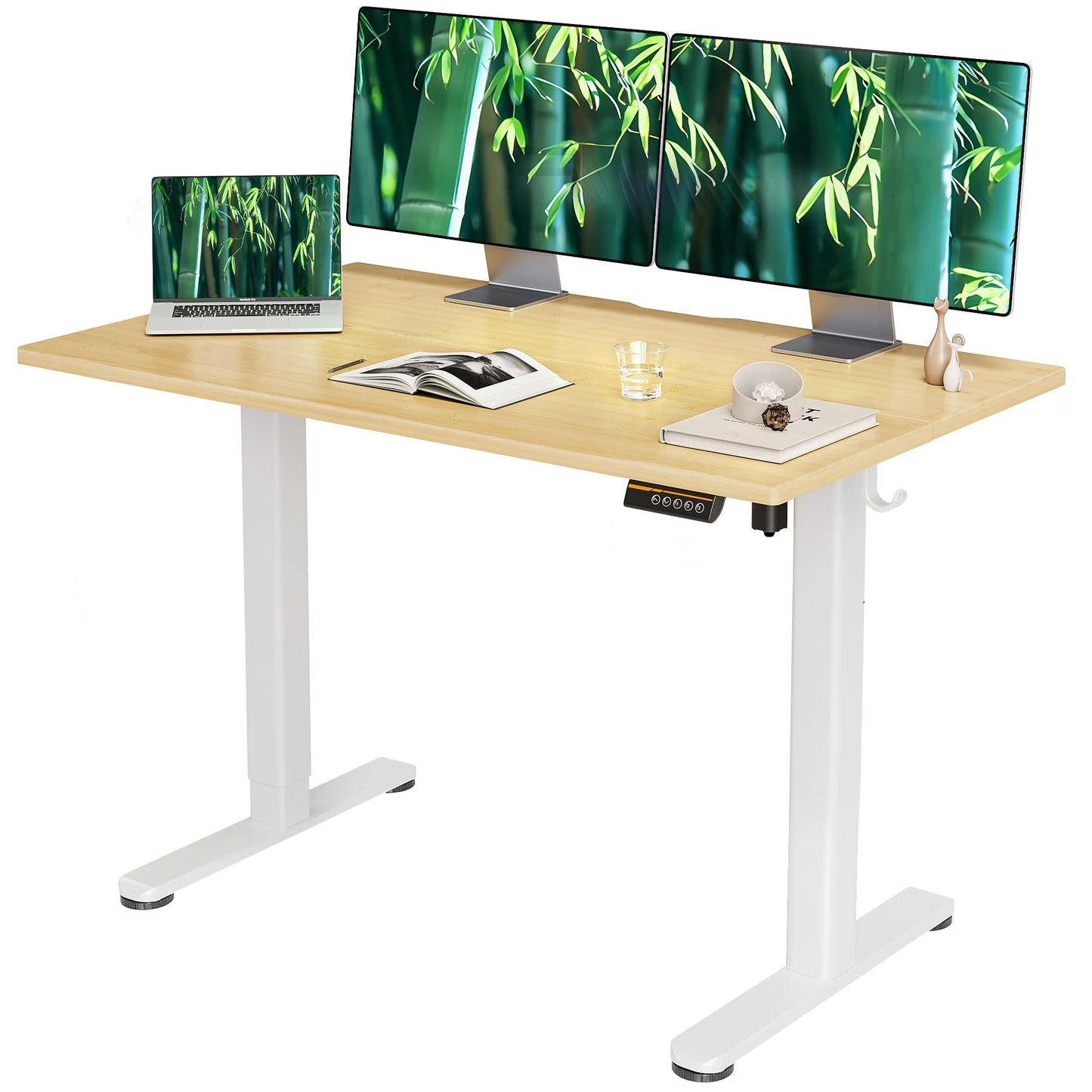 Claiks Electric Standing Desk, Adjustable Height Stand up Desk, 24x48 Inches Sit Stand Home Office Desk with Splice Board, Black Frame/Rustic Brown Top