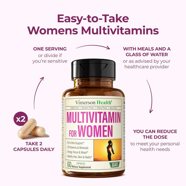 Multivitamin for Women – Essential Womens Multivitamins & Multiminerals 60 Capsules with Vitamin B12, A, D, C, Zinc, Magnesium & More for Total Body Wellness – 20+ Key Nutrients & Vitamins for Women