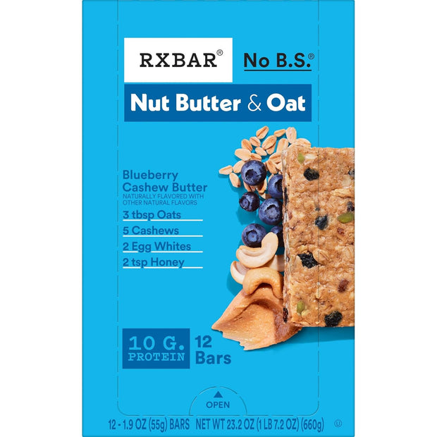 RXBAR Nut Butter and Oat Protein Bars, Protein Snacks, Snack Bars, Blueberry Cashew Butter, 23.2oz Box (12 Count)