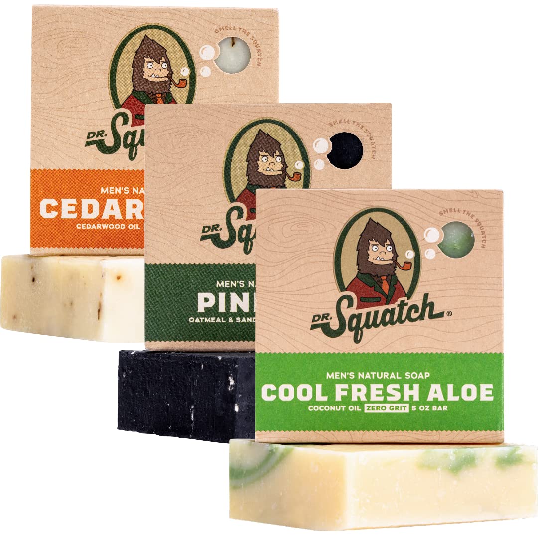 Dr. Squatch Natural Bar Soap for Men - Cold Process Soap with No Harsh Chemicals - Sierra Storm, Sandalwood Summit & Birchwood Breeze (5 oz, 3-Pack)