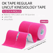OK TAPE Kinesiology Tape, Regular Original Cotton Elastic Athletic Tape for Support and Recovery, Sports Tape, 2in×16.4ft Uncut Roll - Pink