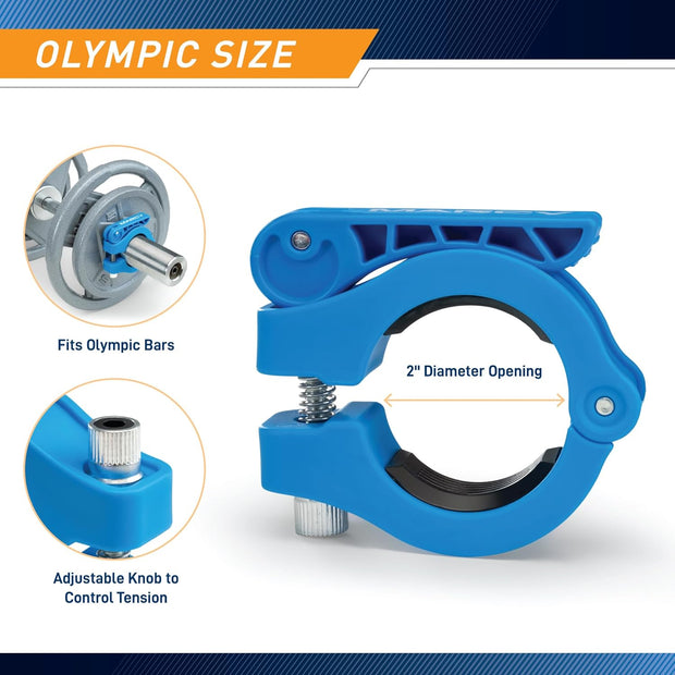 Marcy Adjustable Nylon Resin Olympic (2-inch) Barbell Lock Collar Clips with Quick Release Latch for Weight Training & Fitness Training, Blue, OBC-9BL