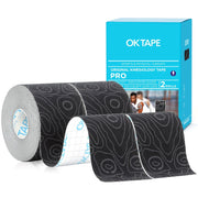 OK TAPE PRO Kinesiology Tape Uncut Roll, Elastic Physical Therapy Athletic Tape for Pain Relief, Muscle Support, Kinetic Tape, Water Resistant, 2in X 16.4ft -Black Gray 2 Rolls