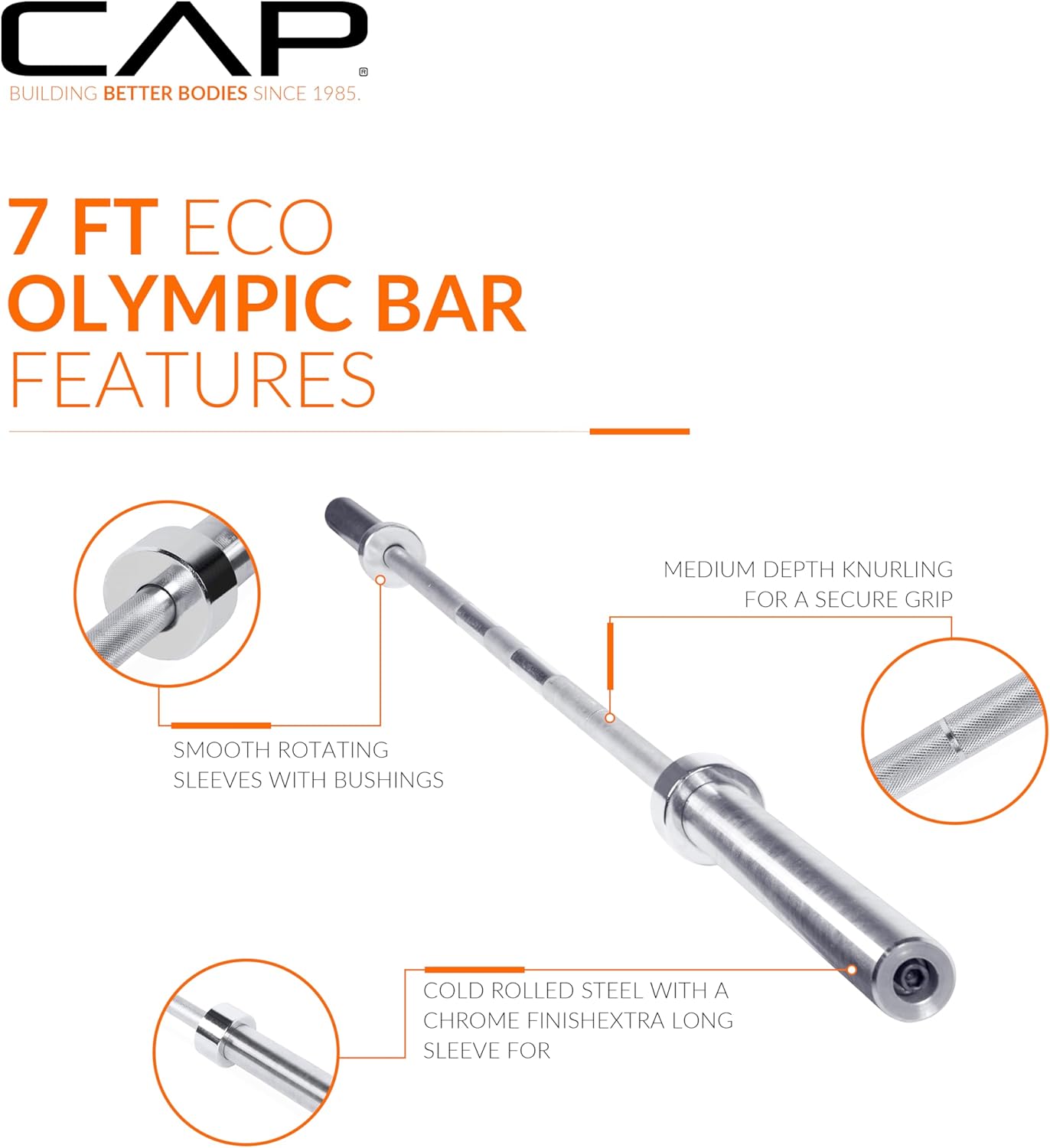 CAP Barbell 2-Inch Olympic 7 ft Barbell Bars | Multiple Options