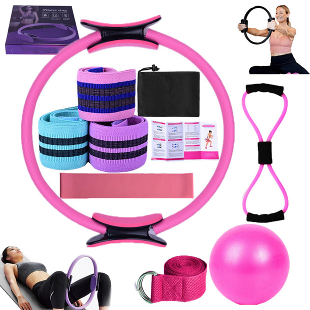 Pilates Essentials Kit for Women, Better Me Pilates Kit for Home Workouts, Pilates Rings Booty Bands for Working Out Glutes Yoga Ball 25cm Figure 8 Resistance Band Yoga Bands for Stretching