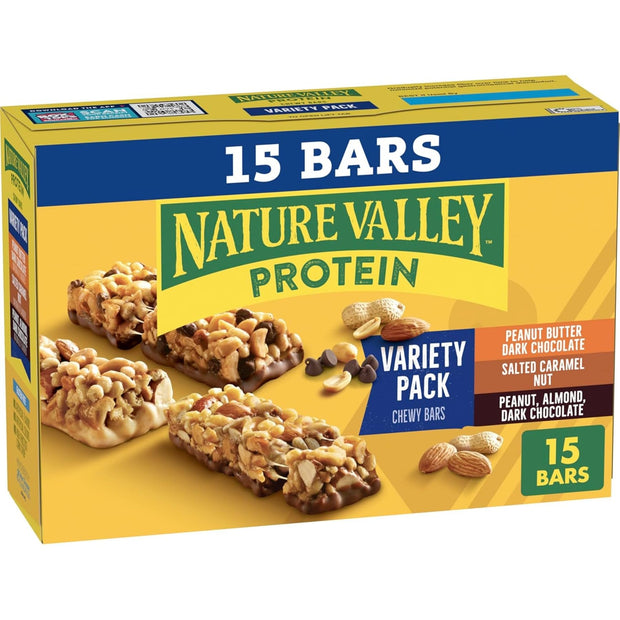 Nature Valley Breakfast Bars, Protein Granola Bars, Peanut Butter Dark Chocolate, Chewy, Gluten-Free, Individually Wrapped, On-the-Go, No Artificial Flavors or High Fructose Corn Syrup, 15-Count Box