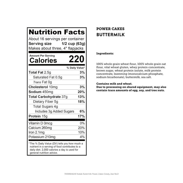 Kodiak Grizzly Size Power Cakes Mix, Buttermilk, High Protein,100% Whole Grains (Pack of 6 Bags)