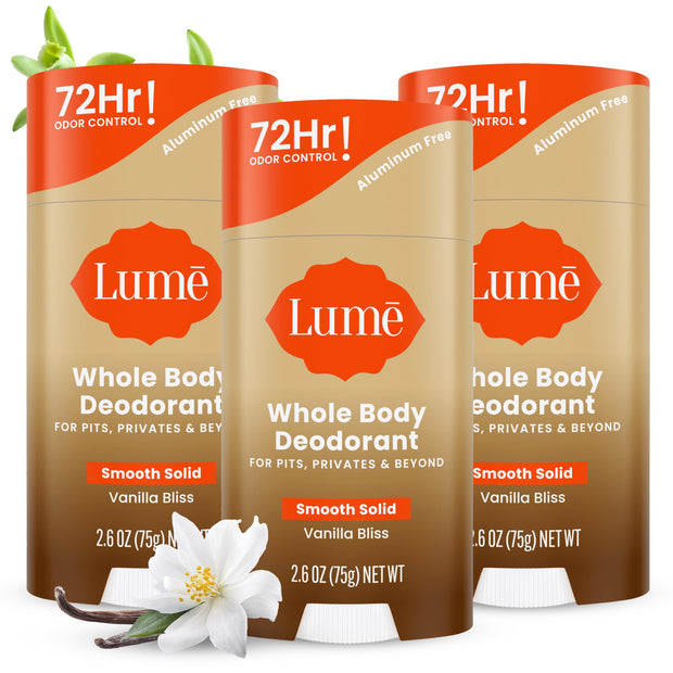 Lume Whole Body Deodorant - Smooth Solid Stick - 72 Hour Odor Control - Aluminum Free, Baking Soda Free and Skin Safe - 2.6 Ounce (Pack of 2) (Soft Powder)
