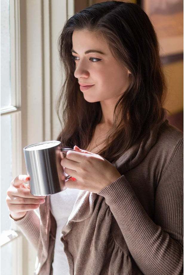 Stainless Steel Coffee Mugs – 15 oz Double Wall Stainless Steel Mugs with Handle, Metal Coffee Cups for Tea, Insulated Mug Set of 2 – BPA Free, Durable, Unbreakable Metal Coffee Mugs for Camping