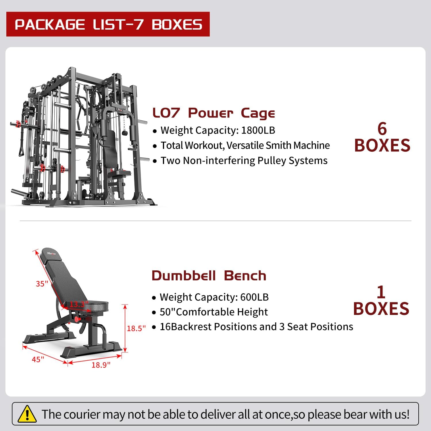 Smith Machine with Cable Crossover System, Multi-Function Squat Rack Power Cage for Home Gym, Power Rack and Packages Weight Sets